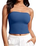 CRZ YOGA Butterluxe Double Lined Tube Tops for Women Going Out Crop Sleeveless Tank Bandeau Strapless Casual Shirts Pitch Blue Medium