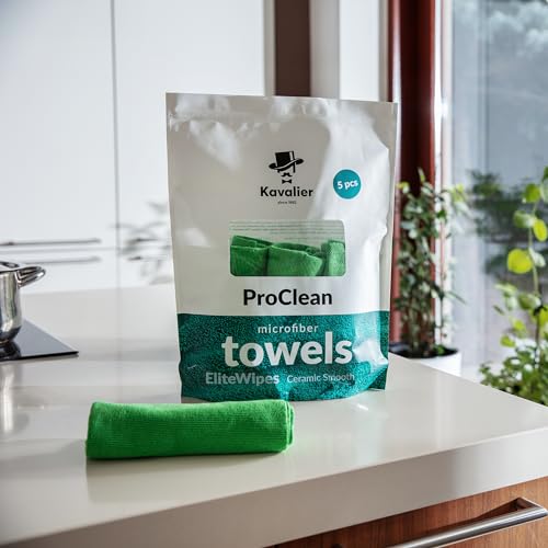 Kavalier ProClean Set von 5 Mikrofaser-Handtüchern, Ceramic Smooth Modell - 41x41cm - 320gsm, 80% Polyester, 20% Polyamid - Grün