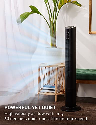 Holmes 42" Smartconnect Wi-Fi Digital Tower Fan, Clearread Display, Alexa Voice Control, 80° Oscillation, 5 Speeds, 4 Modes, 8-Hour Timer, Home, Bedroom Or Office, Remote Control, Matte Black #TOP2