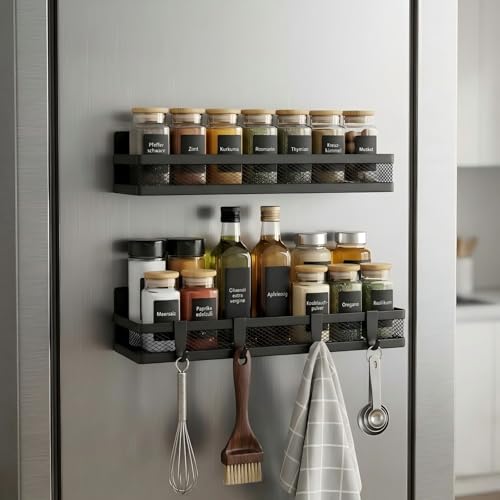 Cong.Lai Magnetisches Gewürzregal für Kühlschrank: 2 Pack Magnetregal 1 große und 1 kleine Regale | Magnetisches Kühlschrankregal Platzsparende Küchenorganisation