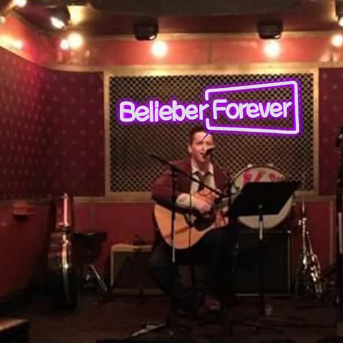 Image of Belieber Forever Neon Sign, Canadian Pop Music Singer LED Neon Light for Bedroom, Music Room, Dormitory, Birthday Party Decoration, Teen Idol Inspired Gifts