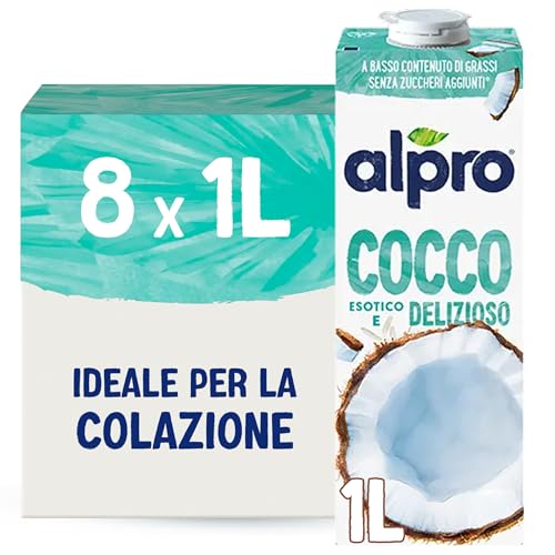 ALPRO CLASSICO, Bevanda al COCCO, Alternativa Vegetale al Latte, Naturalmente Senza Lattosio, con Vitamine B2, B12 e D - 8 confezioni x 1 Litro