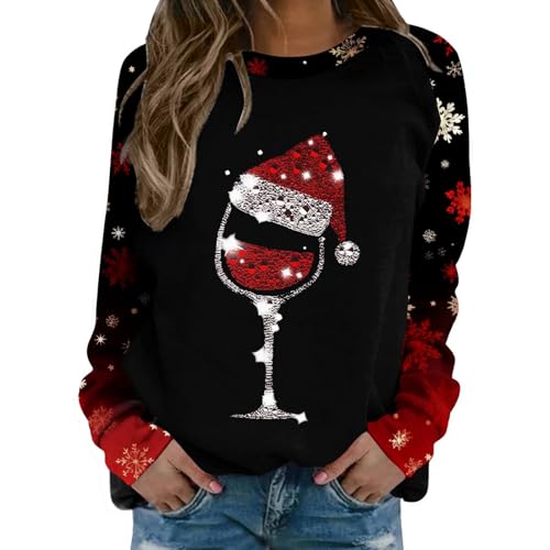 Sweatshirt Femme Noël noir avec manches raglan confortables et col rond classique