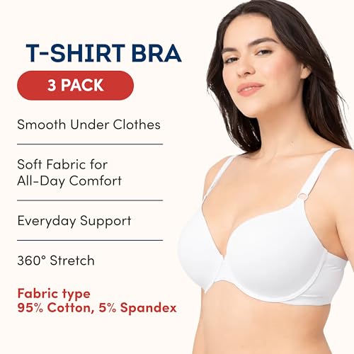 Image of Fruit of the Loom Women's Smooth Cotton T-Shirt Bra - Ultra-Soft, Flexible, and Invisible Under Tees