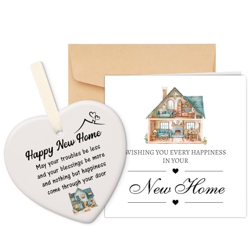 Blumuze New Home Card with Ceramic Heart Plaque New Home Gifts House Warming Card with Envelope Housewarming Gifts for Women Men Sister Brother Friends Colleague