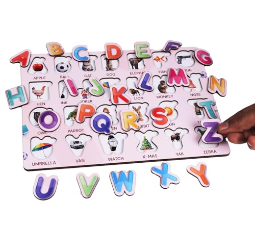 Image of Learning Wooden Alphabets for Kids | ABCD Toys for Children | English Puzzles Montessori Educational Blocks for Kids 2+ Years | 26 Pieces | Wooden Letter Board (English Alphabets)