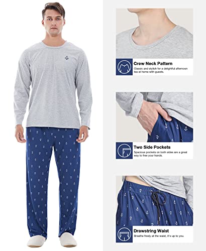 Image of Yoimira Mens Soft Pajama Set Short /Long Sleeve 2 Piece PJs with Pockets | Men's short /long sleeve pajama set, soft 2 piece PJs with pockets for sleepwear, loungewear, relaxing at home and nightwear