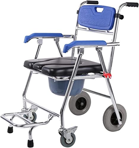 Silla de inodoro para inodoro, silla de ruedas de transporte con altura ajustable, olla desmontable y 4 frenos de rueda, asiento de inodoro móvil para personas mayores con discapacidad