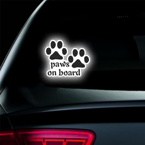 Image of 2pcs Reflective Paw Print Decal Dog Paws on Board Car Window Sticker Safety Warning Sign Stickers Funny Reflective Vinyl Stickers for Car Motorcycles Laptop (White)