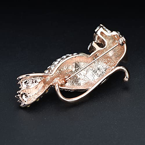 Image of Vintage Crystal Shell Leopard Brooch Lapel Pin Breastpin Rhinestone Animal Jewelry for Men Women