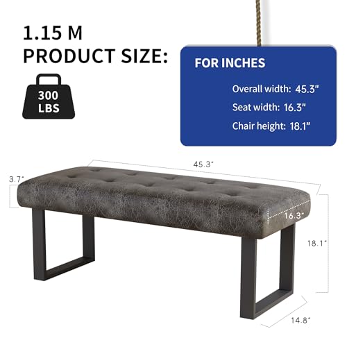 Image of JIEXI 45.3 inch Button Tufted PU Leather Bench Footstool with Metal Legs