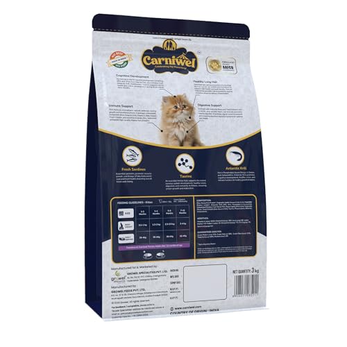Image of Carniwel Persian Kitten Dry Cat Food with Antarctic Krill | 3X Healthy Skin & Coat | Easy Digestion & Hairball Reduction, 3Kg