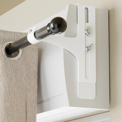 saffruff Lot de 2 Supports de Tringle à Rideaux sans perçage, Support Rideau Coffre volet Roulant, métallique et Durable, Ø20-28 mm, Tringle Rideau sans...