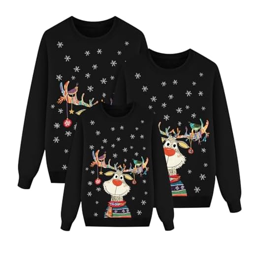 Sudaderas Navideñas Familiares Suéter Familia Invierno Jersey Navideño Familiar Manga Larga Pullover Mujer Hombre Niño Niña Chica Chico Christmas Jumper Blusas Abrigo Tops Talla Grande