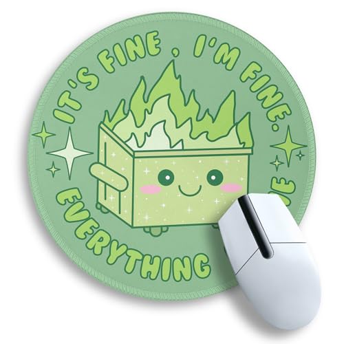 Image of Gctriki Dumpster on Fire Mouse Pad, Sage Green Mouse Pads for Desk, 8.6in | Cute Design, Stitched Edge, Non-Slip Rubber Base, Round Mousepad For Laptop Gaming, Office Desk Accessories Decor for Women