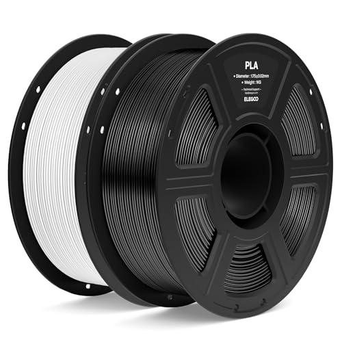 ELEGOO PLA Filament 1.75mm Black & White 2KG, 3D Printer Filament Dimensional Accuracy +/- 0.02mm, 2pcs 1kg Spool(2.2lbs) Fit Most FDM 3D Printers