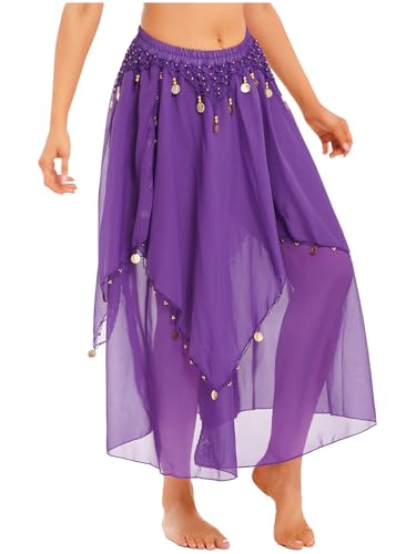 HULIJA Jupe de Danse du Ventre Longue à Paillettes Asymétrique - Costume Oriental pour Femme - Tenue de Scène