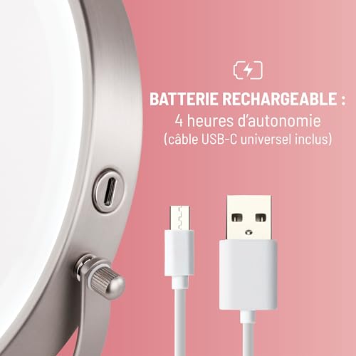 Miroir de maquillage rechargeable x10 doté d'un éclairage puissant - 6