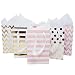 Paper Favor Gift Bags for All Events & Parties w/Satin Ribbon Handles + Decorative Tissue Paper, 12 Count (Pink, Gold Mylar)