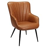 PrimeZone Faux Leather Living Room Chair - Mid Century Modern Accent Chair Upholstered Sofa Chairs with Metal Legs, Wingback Armchair for Bedroom,Office, Dining Room, Brown