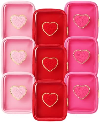 9 Pcs Galentine Heart Chenille Patches Galentine Cosmetic Bags wi...
