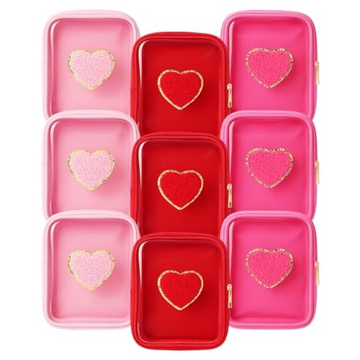 Sunnymove 9 Pcs Galentine Heart Chenille Patches Galentine Cosmetic Bags with Zipper Funny Valentine Clear Makeup Bags Pink Red Waterproof Coin Purse Party Favors Gift for Women