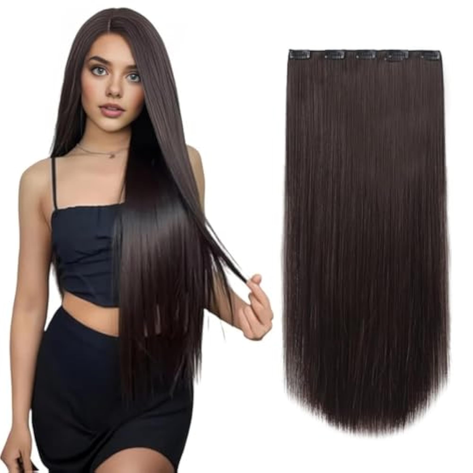 5 Clips 22" Curly/Straight Hair Extension Natural Brown