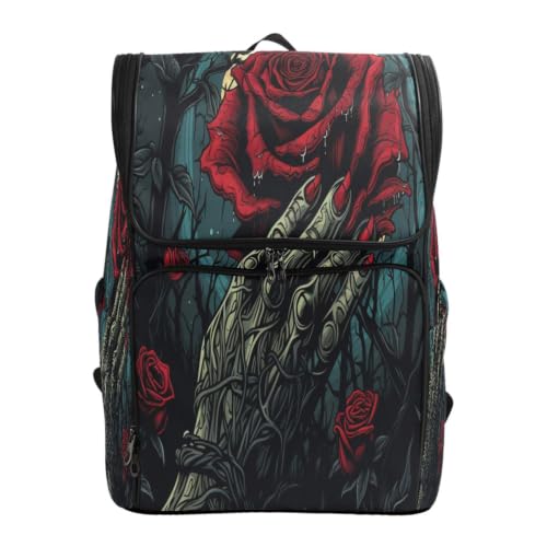 Sac à dos étudiant crâne art rose rouge pour les cours et les loisirs