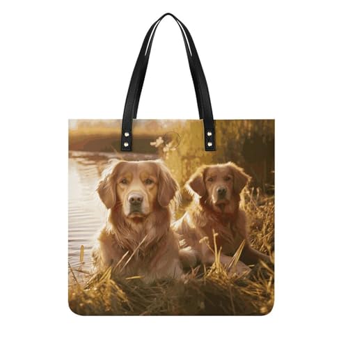 Sac hobo Two Golden Retrievers grand format pour le travail