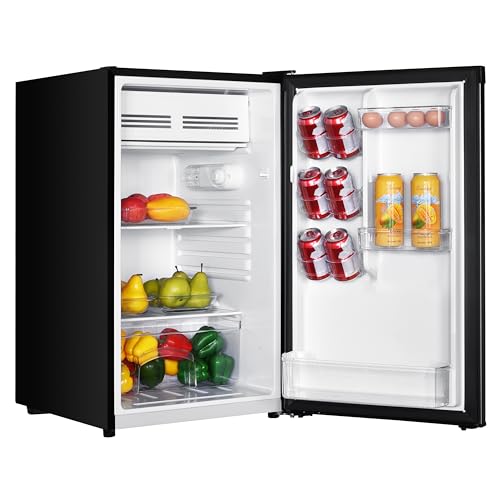 Image of Avanti Mini Fridge Compact Refrigerator for Home Office or Dorm with Reversible Door, Chiller Compartment, Adjustable Slide-out Shelves with Temperature Control and Manual Defrost, 4.4-Cu.Ft., Black