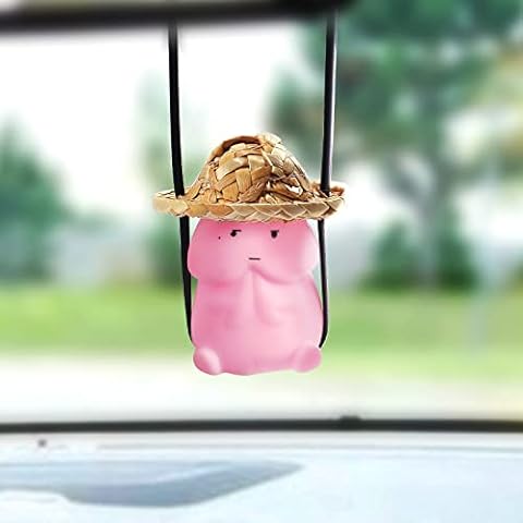 Vibbang Cute Swinging Straw Hat Cartoon Pendant Car Decor Funny Car Hanging Ornament for Interior Rear View Mirror Auto Interior Decoration Accessories Cover