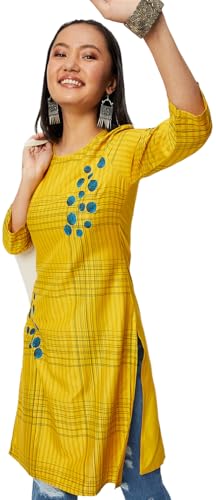 Image of Max Women's Rayon Straight Fit Straight Checked Knee-Length Western Kurta