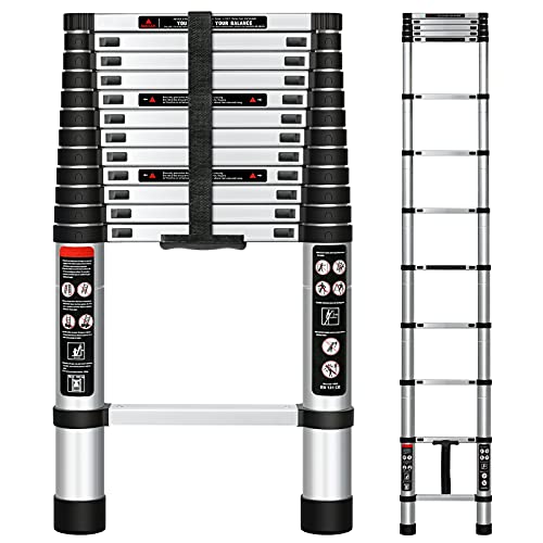 Palumie Aluminum Telescoping Ladder 12.5 Ft, Collapsible Telescope Ladder With Locking Mechanism, Adjustable Extension Ladder For Home And Outdoor, Lightweight Compact Rv Ladder, 330Lbs Capacity #TOP23