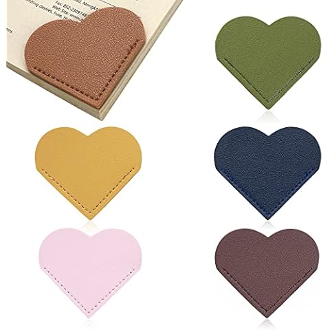 TIESOME 6pcs Leather Heart Bookmark, Cute Bookmarks Heart Page Corner Handmade Book Marks Leather Reading Accessories for Women Kids Reading Lovers Cover