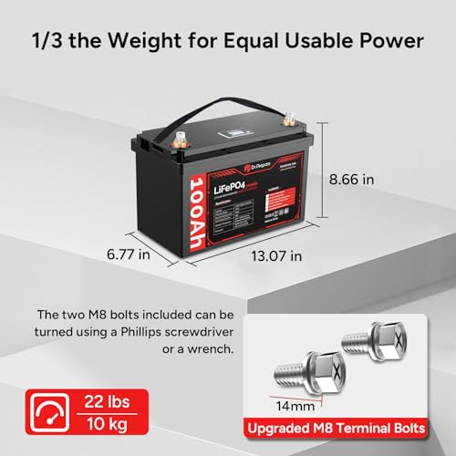 DR.PREPARE 12V 100Ah LiFePO4 Battery with Monitor Screen, Low Temperature Protection Lithium Deep Cycle Battery with 100A BMS, Group 31 Lithium Battery for Trolling Motor, RV, Solar Power, Off-Grid