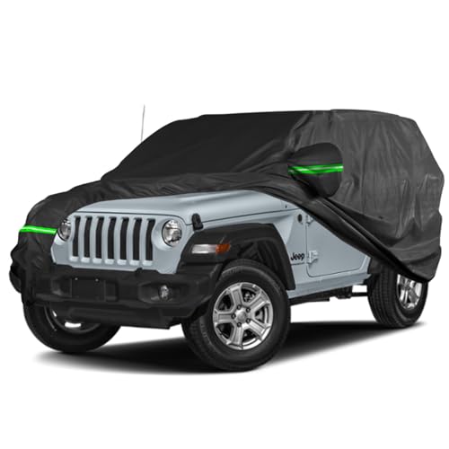 Image of Car Cover for Jeep Wrangler 2 Door (1987-2025) JK JL CJ YJ TJ, Waterproof All Weather Car Cover for Automobiles, Outdoor Windproof, Dustproof, UV Proof Protection Fit for Jeep Wrangler (Black)