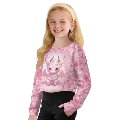 Girls Crop Top Long Sleeve Crewneck Cute Kawaii Girls Crewneck Sweatshirts Ribbed Cuffs Soft Holiday Travel3