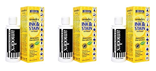 amodex ink amp stain remover for clothes leather and skin - removes ink ballpoint sharpie grease and more works on set-in stains gentle but powerful 4oz120ml bottle pack of 3