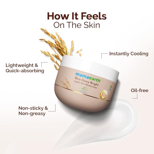 Image of Mamaearth Rice Dewy Bright Light Gel Moisturizer with Rice Water& Niacinamide For Glass-skin Glow 200g| Long-lasting, Nonsticky Hydration |Oil-free, Lightweight & Quick-absorbing |No Harmful Chemicals