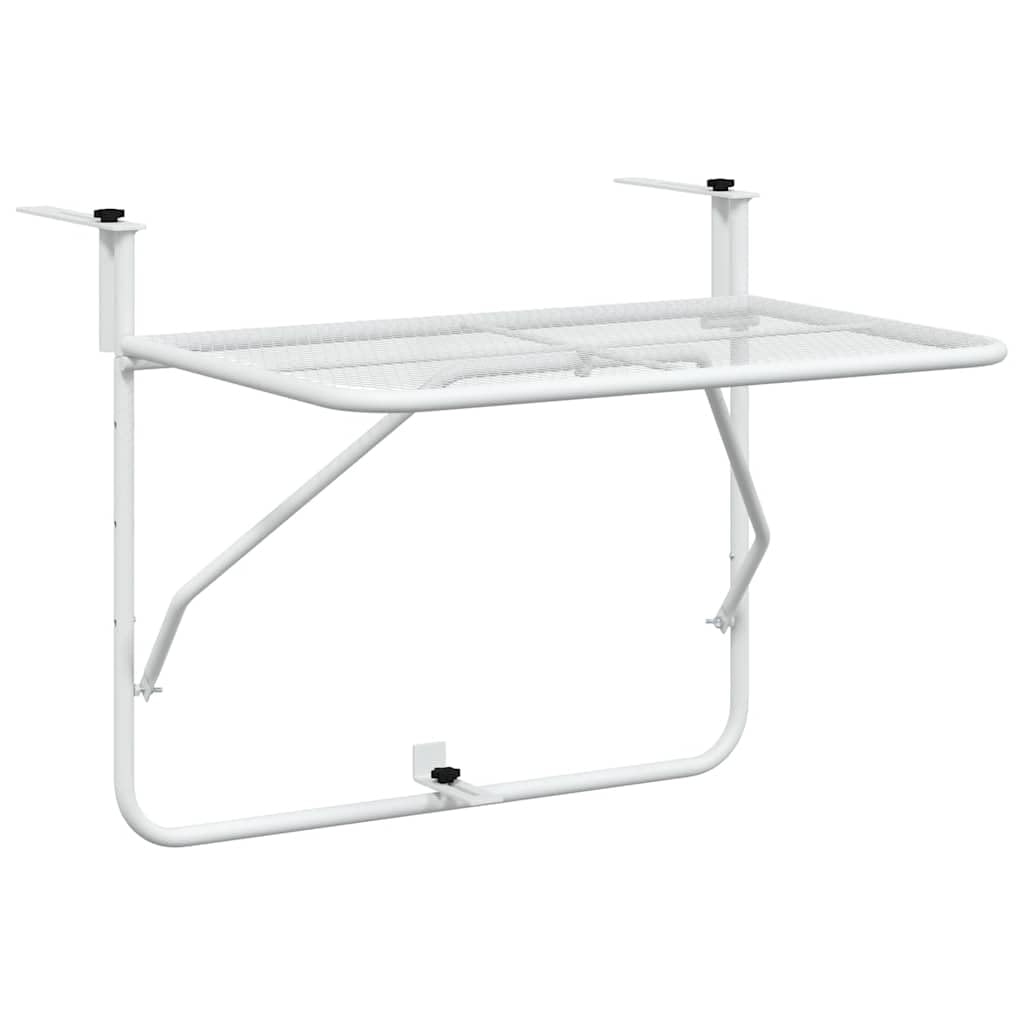 Balkontisch Klapptisch Weiß 60x40 cm aus Stahl - Stabiler Balkonhängetisch für Geländer und Terrasse - Platzsparender Beistelltisch und Klappbarer Außentisch