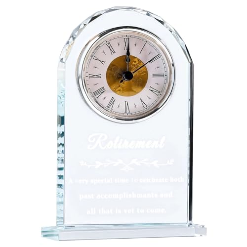 yeeplant Reloj de mesa de cristal personalizado para jubilación, medio arco, números romanos, esfera de metal, grabado personalizado