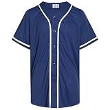 Pullonsy Plain Baseball Jerseys for Men Women Button Up Shirt Adult Streetwear Party Gift,White Stripe Navy Blue Jersey,Size M