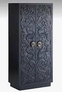 Nazar Art & Craft Furniture Wardrobe for Bedroom | Wooden Storage Wardrobes | Wooden Carved Almirah | Wardrobe Wooden Furniture Bedroom | Almirah Wooden | Mango Wood, Black Colour
