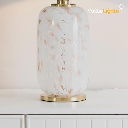 ValueLights | Gold Metal and White Confetti Glass Table Lamp with Natural Drum Lampshade | Home Décor, Bedside & Desk Lamp | Includes Bulb - Image 4