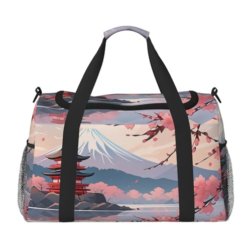 Japanese Floral Cherry Blossom Print Travel Duffle Bag - Foldable Personal Item Travel Bag for Women & Men,13x10.2x19.7