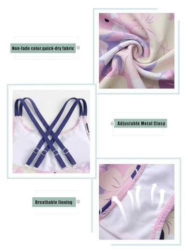 Image of Girls One Piece Swimsuits,Girls Bathing Suits with Adjustable Straps,Kids Hawaiian Floral Swimwear 3-16 Years