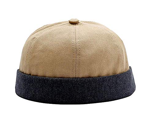 TESOON Unisex Cotton Brimless Beanie Hat Adjustable Trendy Skull Cap Sailor Cap (Beige)