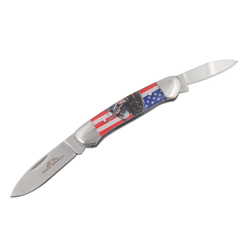 Old Ram Blade Manual Folding Split Joint Outdoor Hunting EDC Camping Canoe Knife (Flag With Eagle)