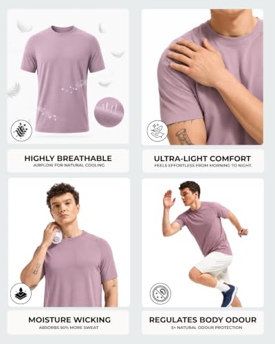 Image of Wellbi Bamboo Performance T-Shirt for Men | Raglan Sleeve Gym Training Sportswear | Quick Dry Moisture Wicking Anti-Bacterial | Ultra-Soft Breathable Eco-Friendly Activewear
