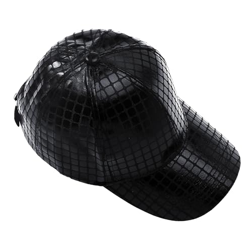 JJDreams PU Leder Baseballkappe Hip Hop Baseball Unisex Basecap Verstellbar Rapper Hut für Karneval Fasching Festival,Schwarze